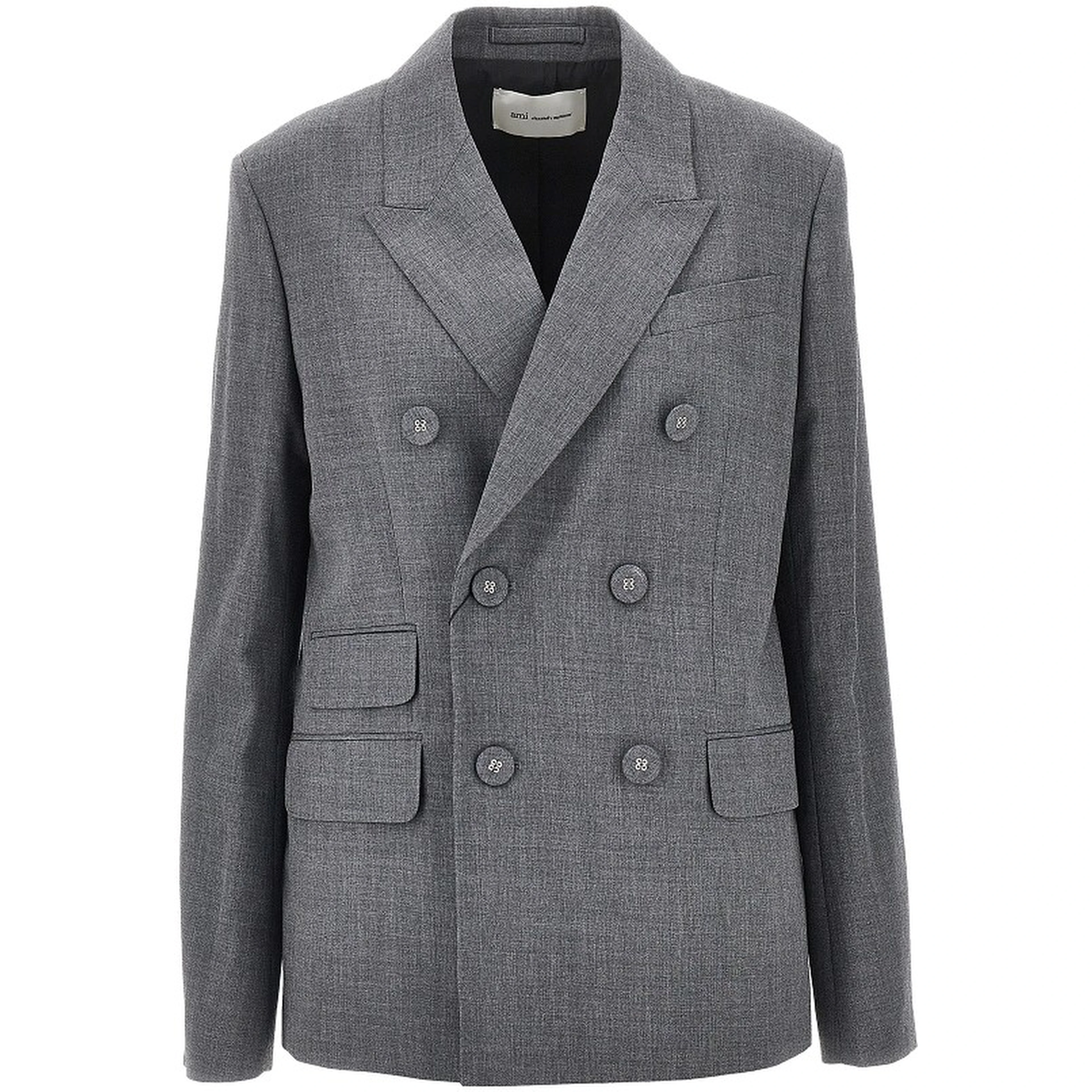Double-breasted wool blazer with belt