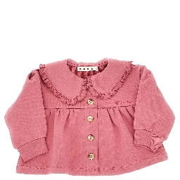 French terry jacket with ruffled collar