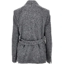 Double-breasted wool blazer with belt