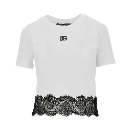 Cropped T-shirt with lace trimming
