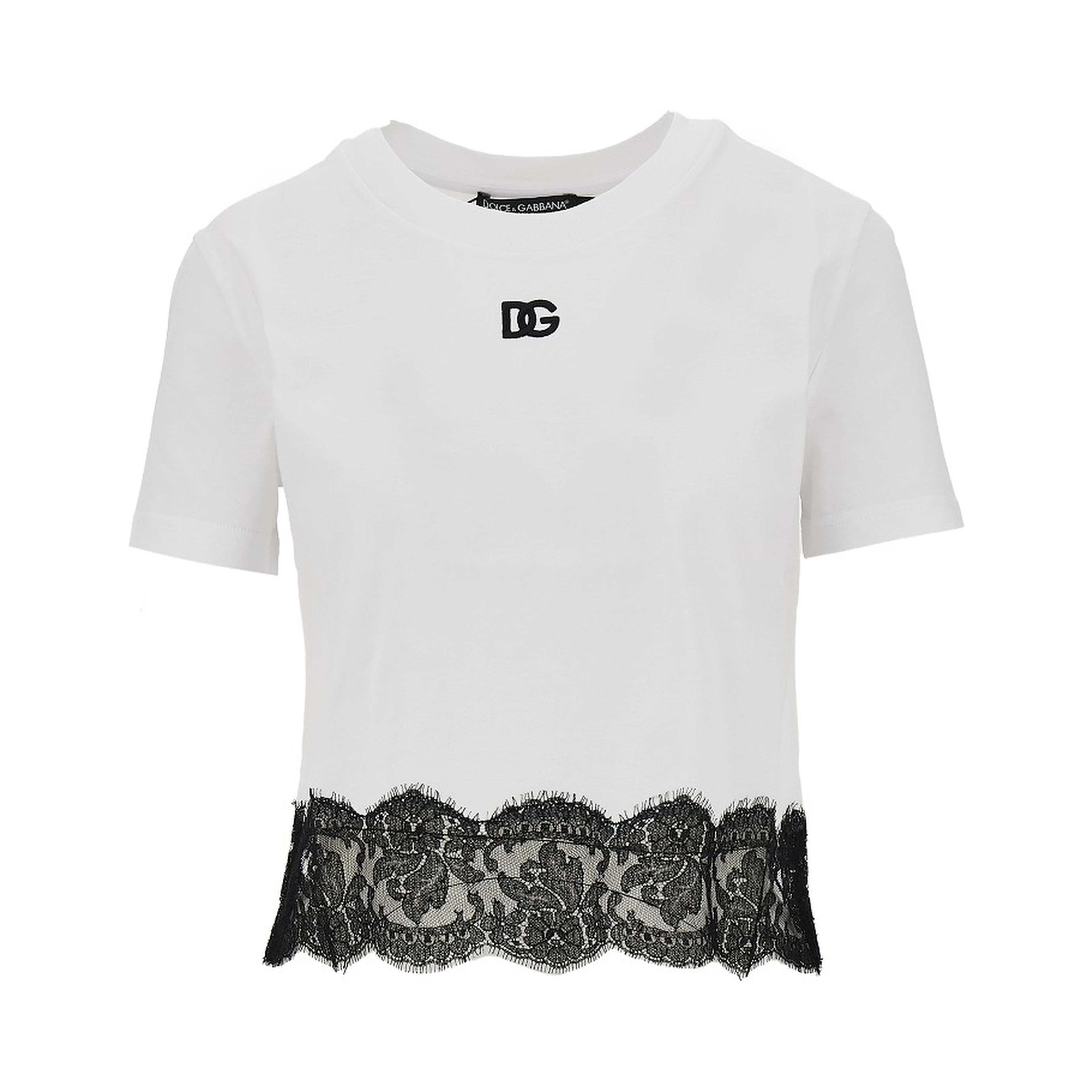 Cropped T-shirt with lace trimming