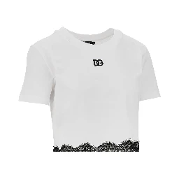 Cropped T-shirt with lace trimming