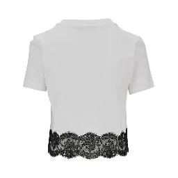 Cropped T-shirt with lace trimming