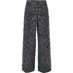 Strass-embellished leopard wide leg pants