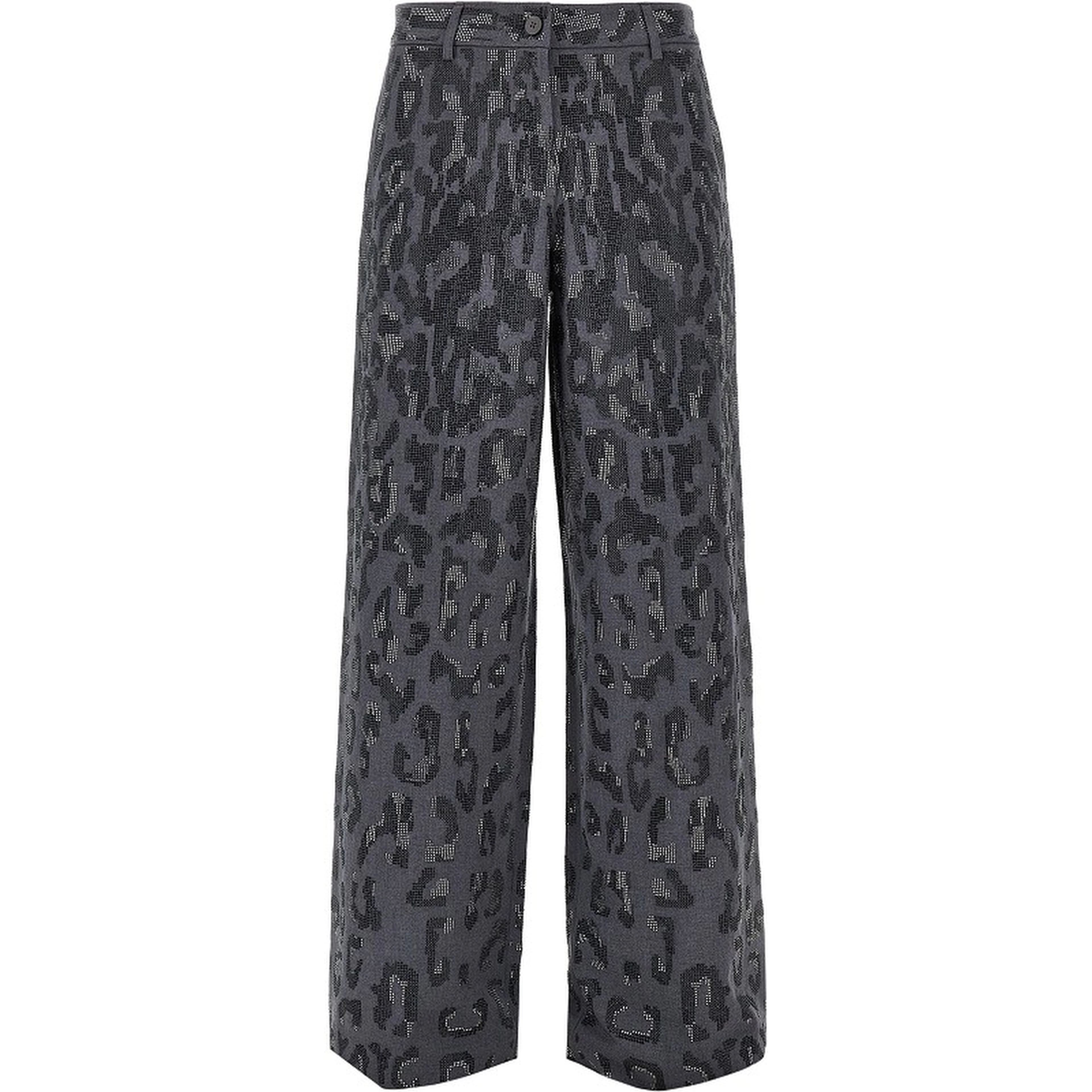 Strass-embellished leopard wide leg pants