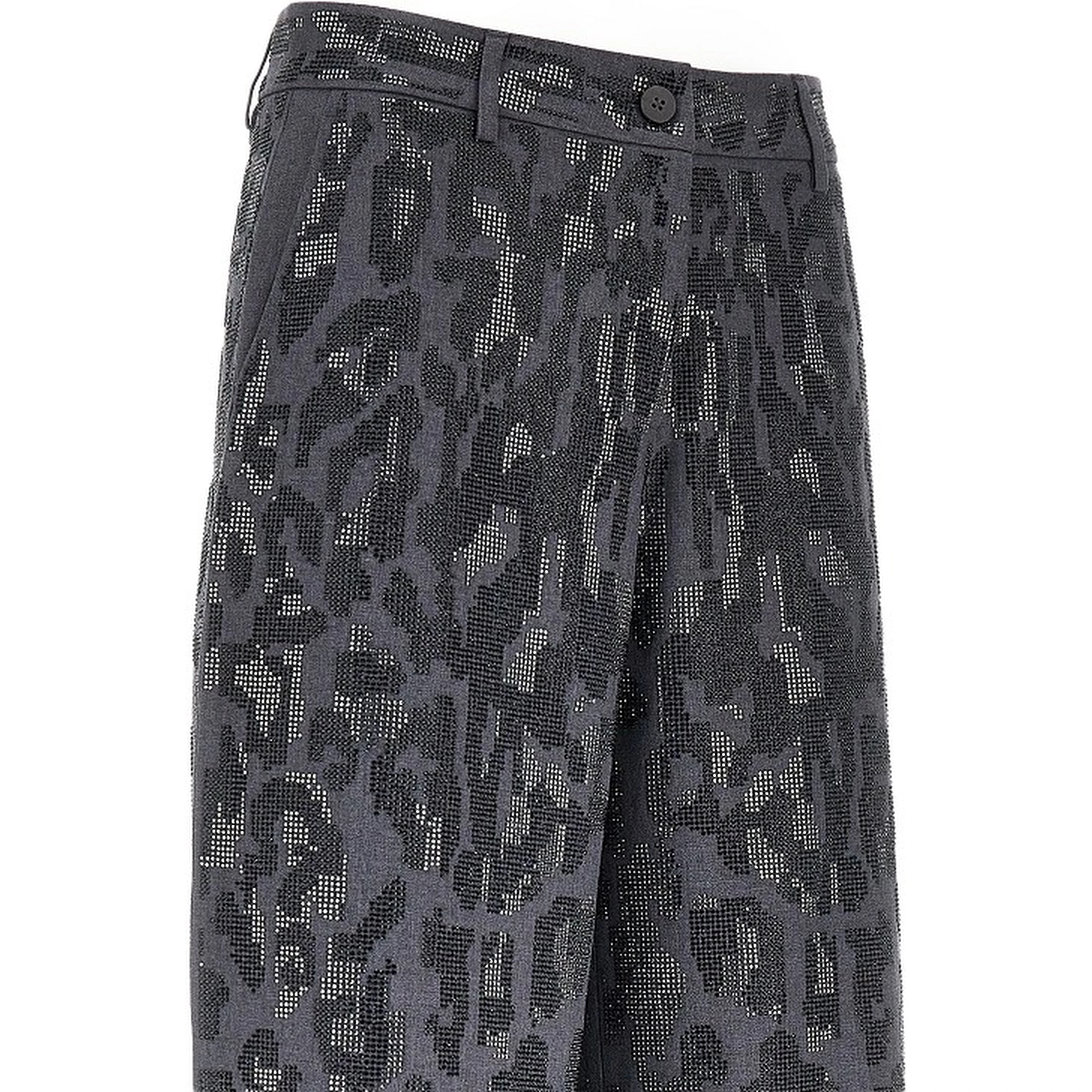 Strass-embellished leopard wide leg pants