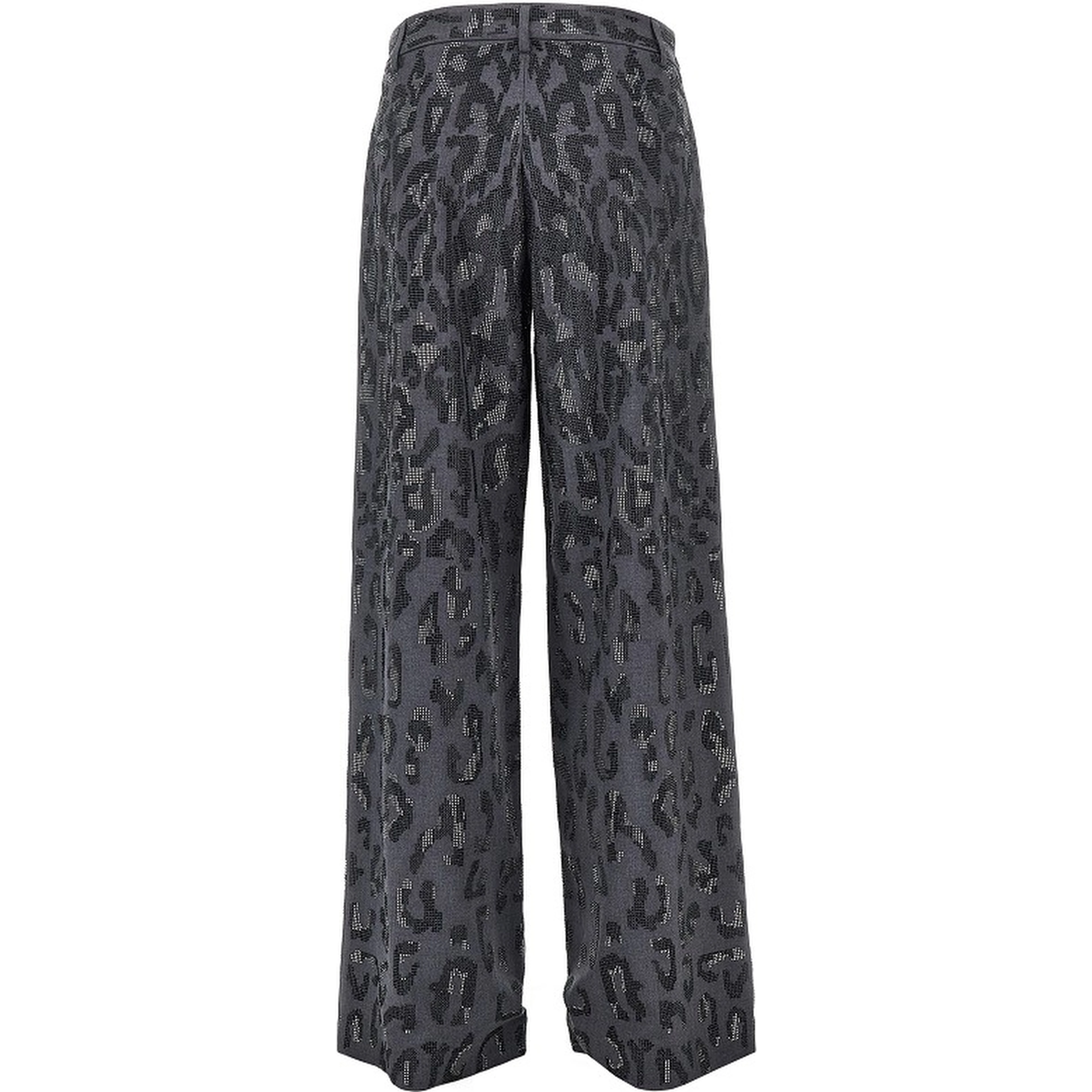 Strass-embellished leopard wide leg pants