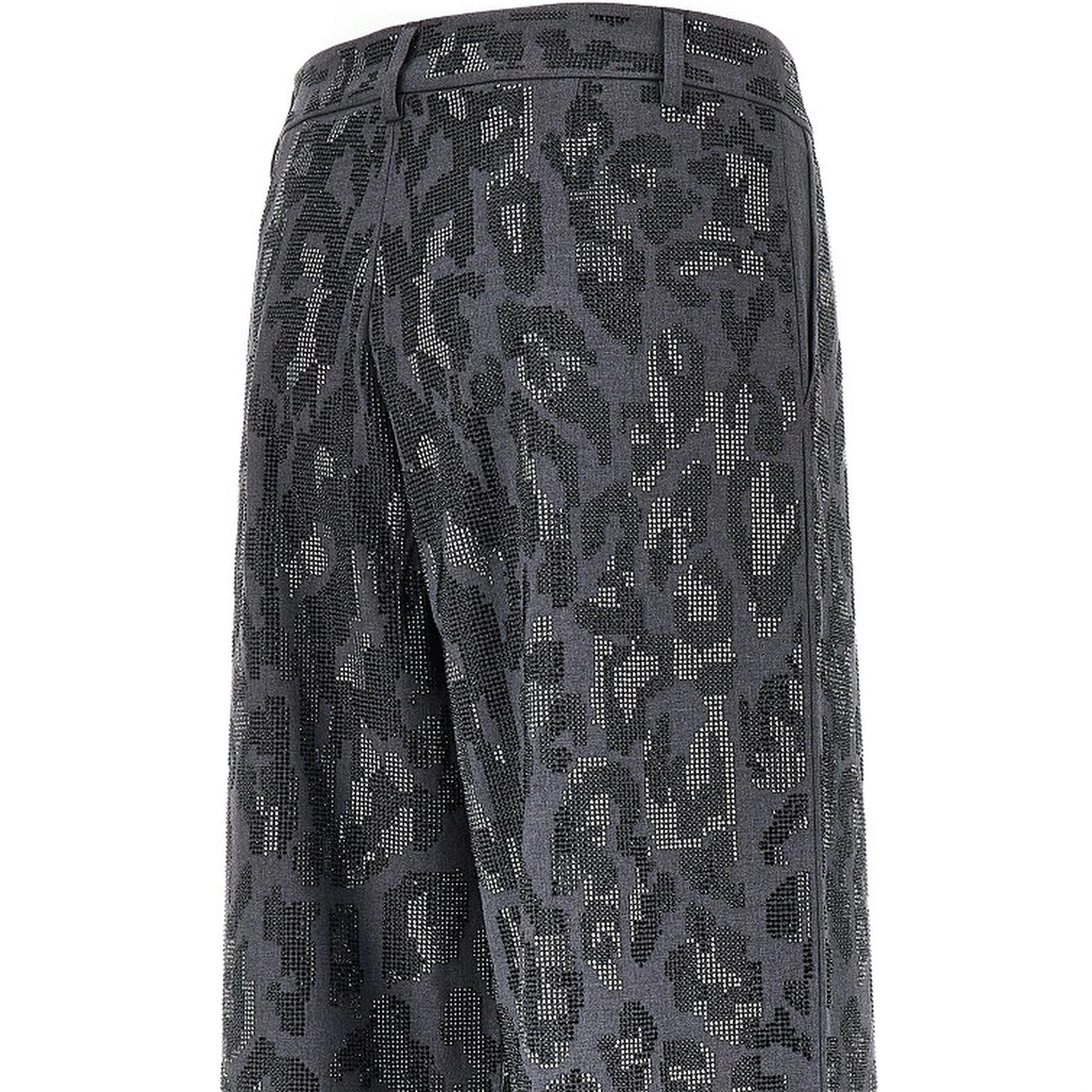 Strass-embellished leopard wide leg pants
