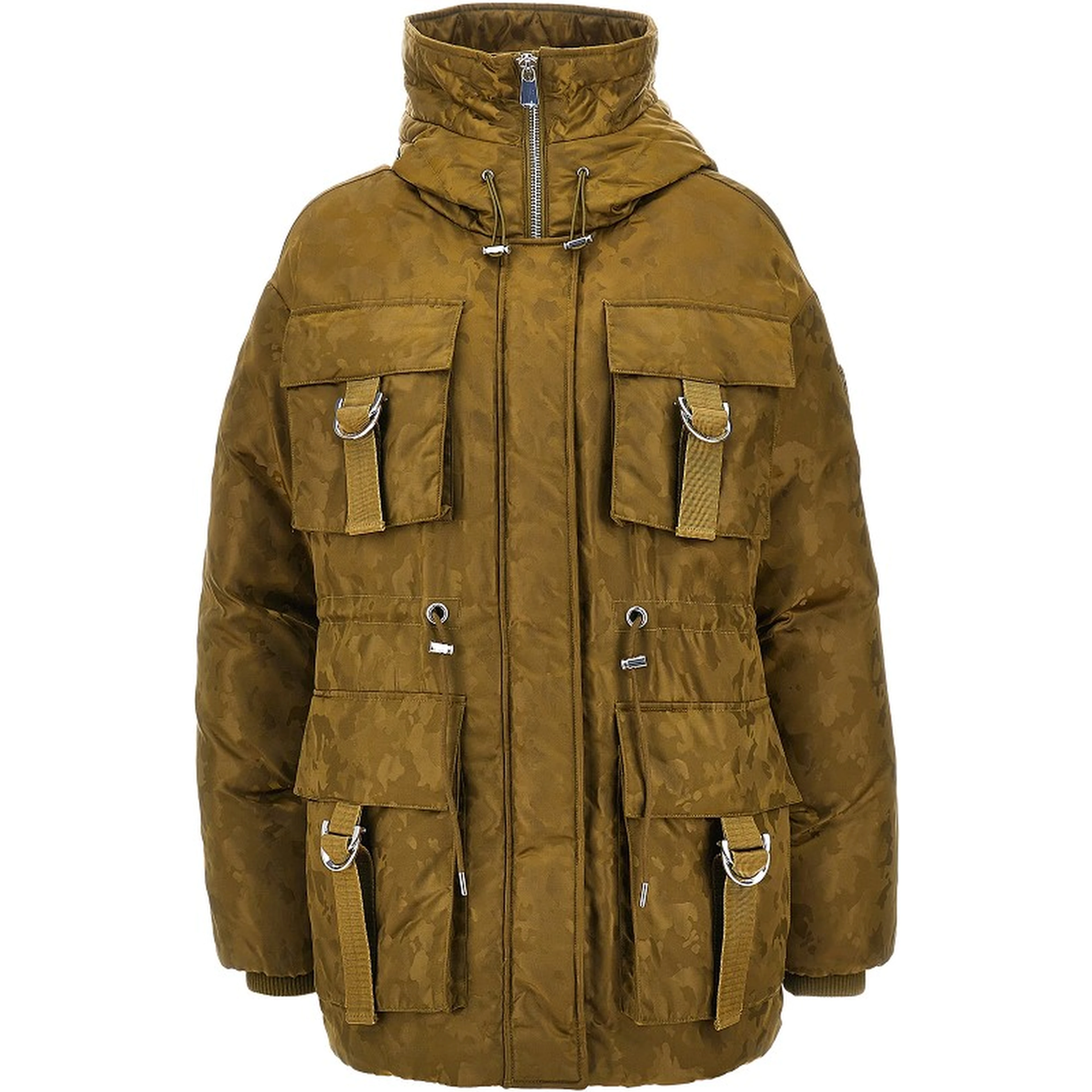 Camouflage technical satin down jacket