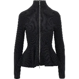 Ribbed wool Peplum cardigan