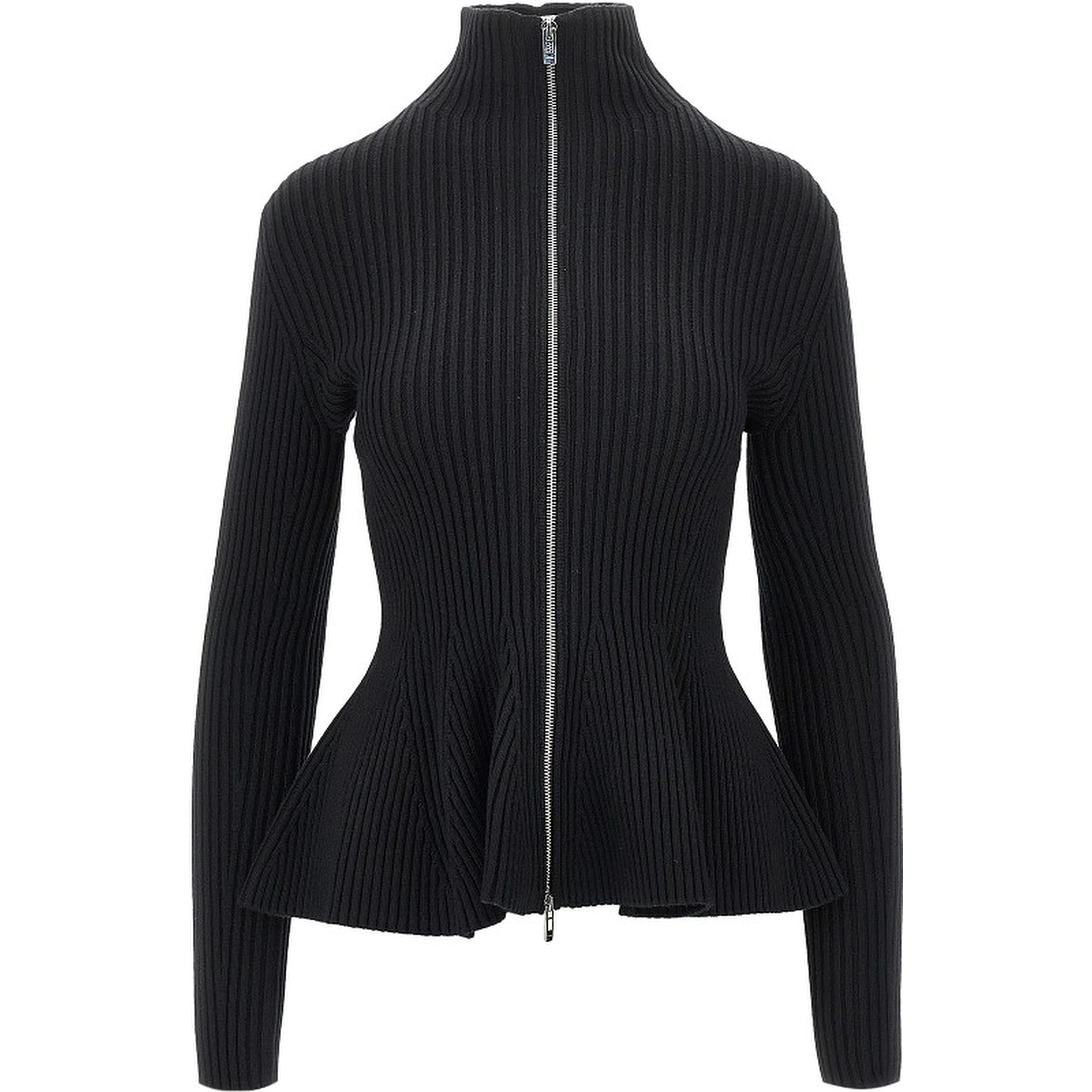 Ribbed wool Peplum cardigan