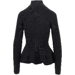 Ribbed wool Peplum cardigan