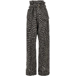 Check wool pants with belt
