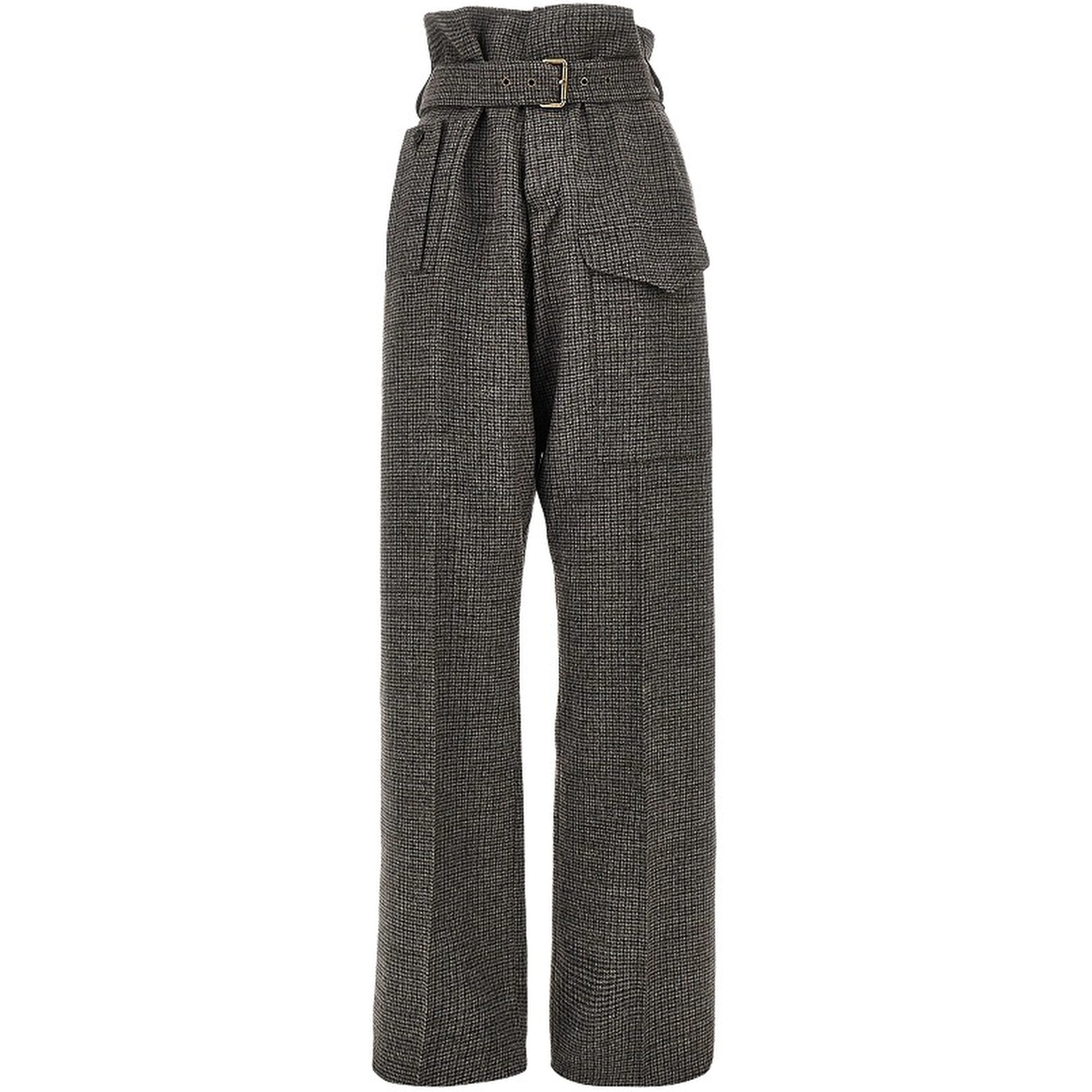 Check wool pants with belt