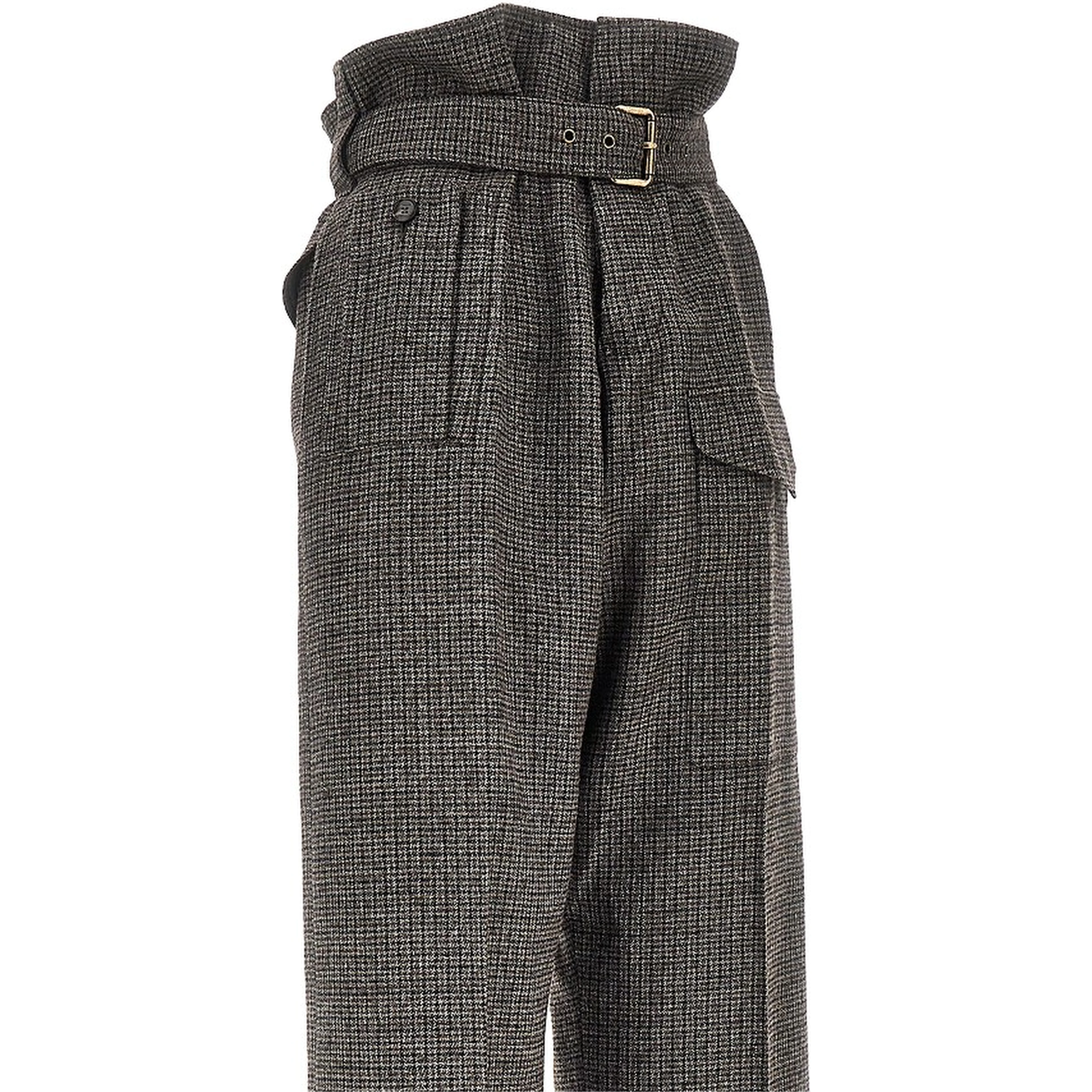 Check wool pants with belt