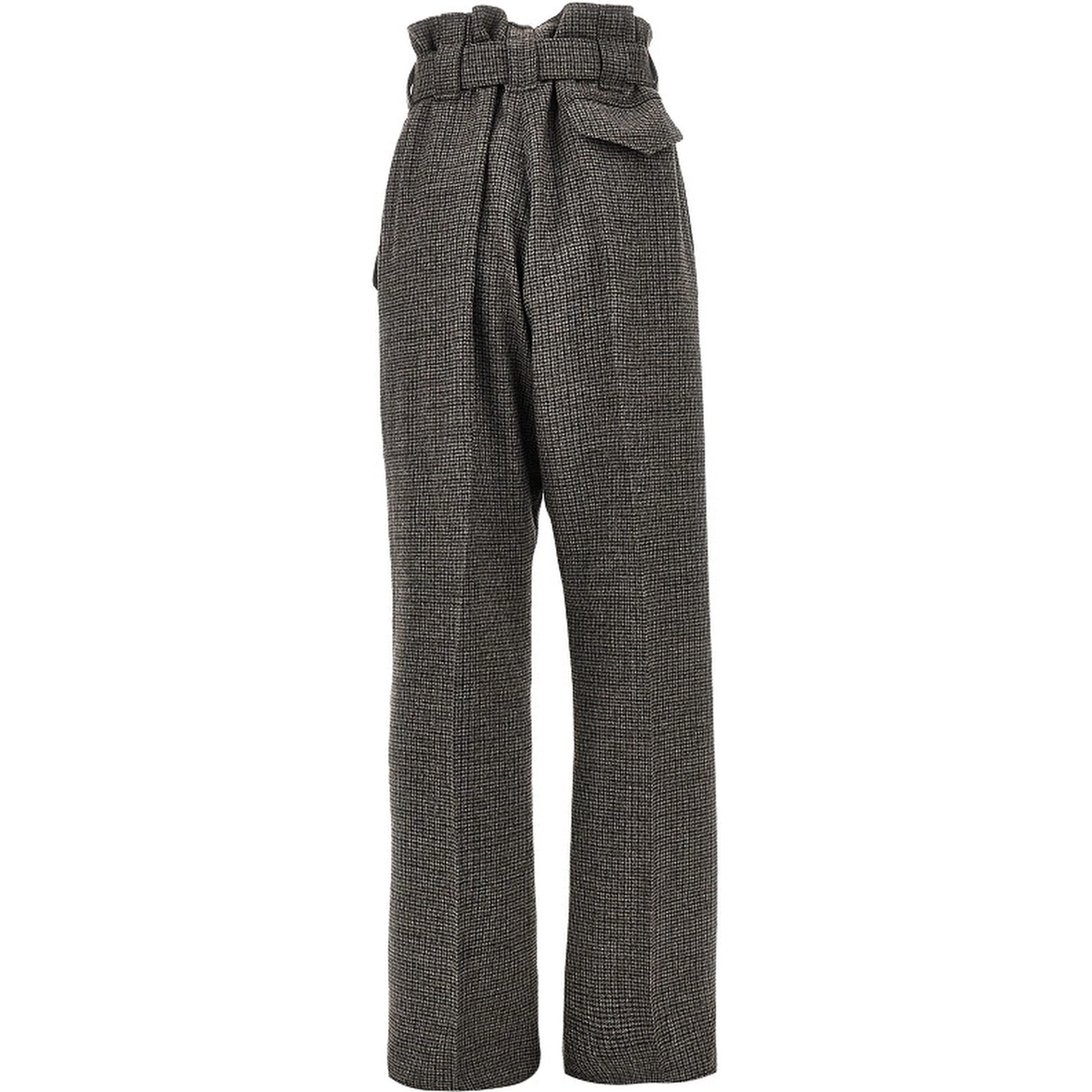 Check wool pants with belt