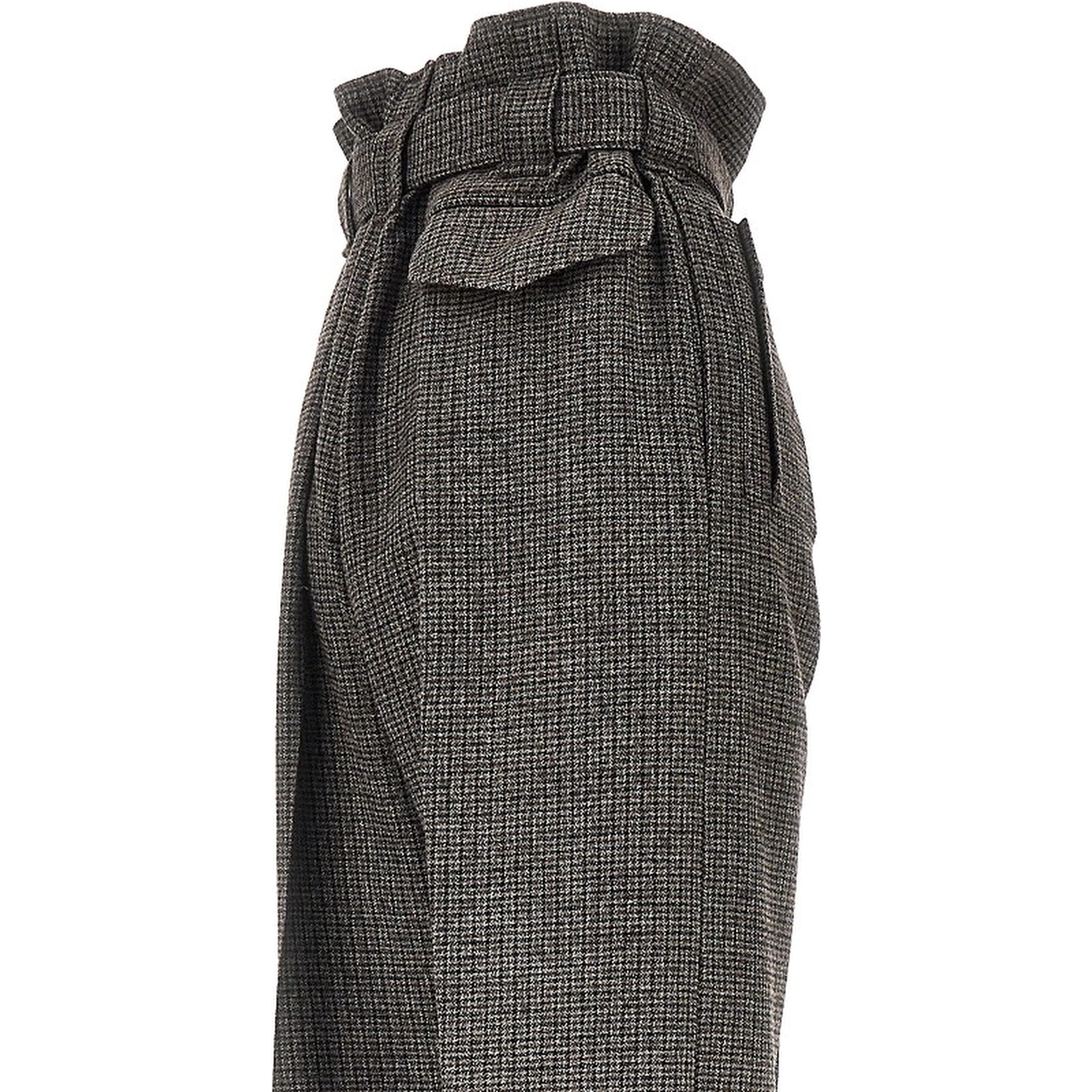 Check wool pants with belt
