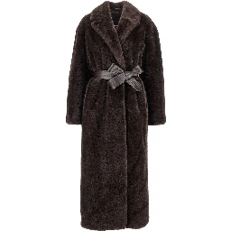 Faux fur long coat with belt