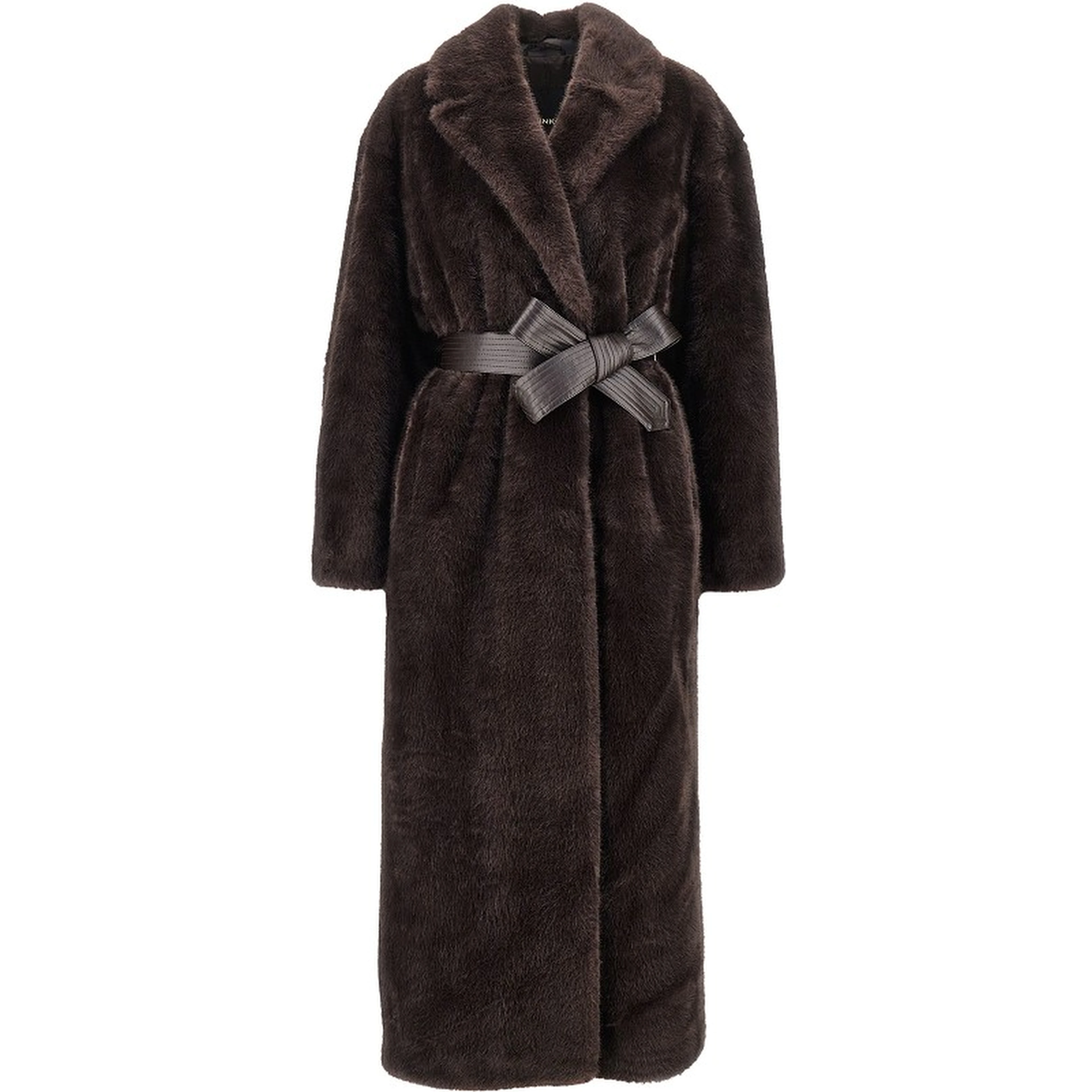 Faux fur long coat with belt