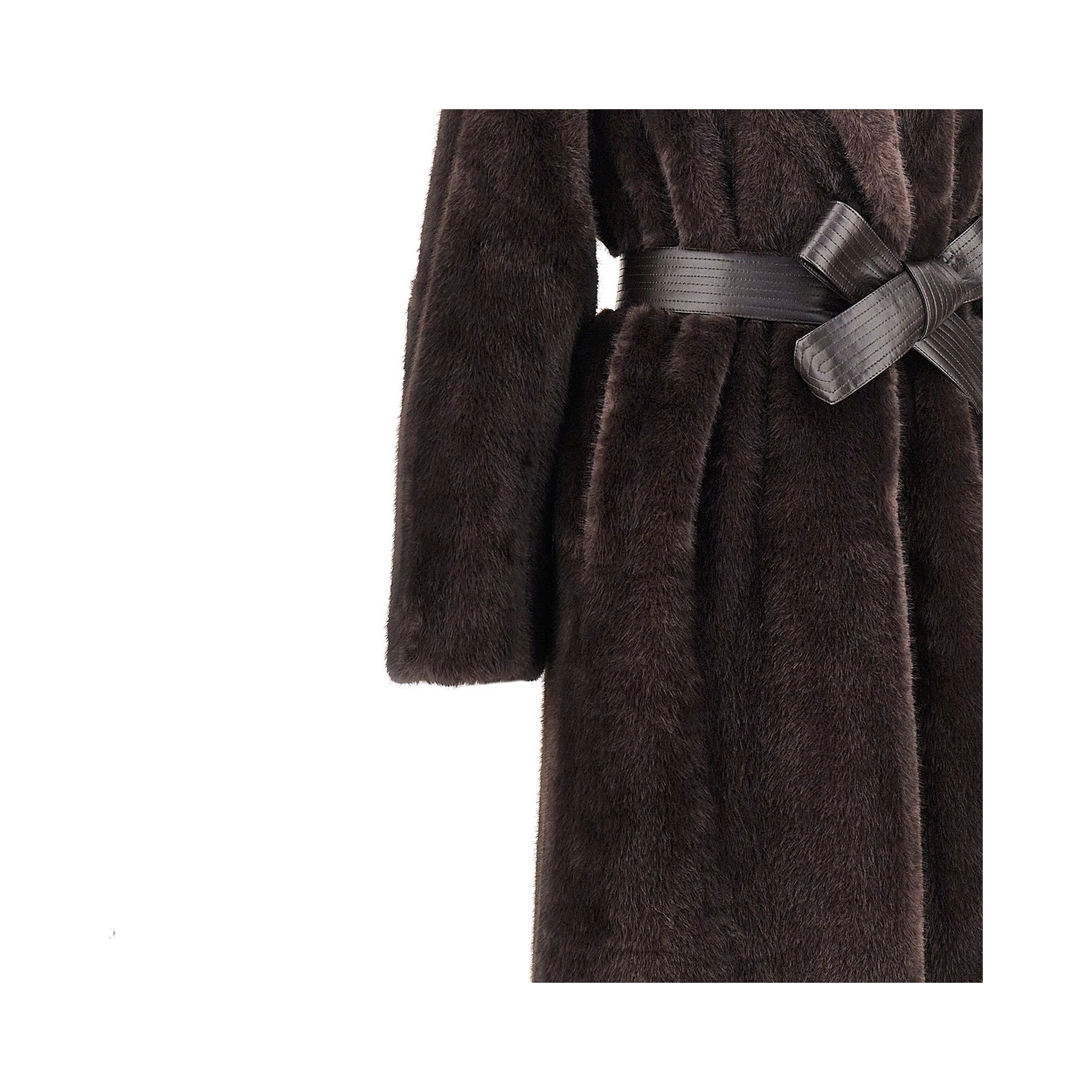 Faux fur long coat with belt