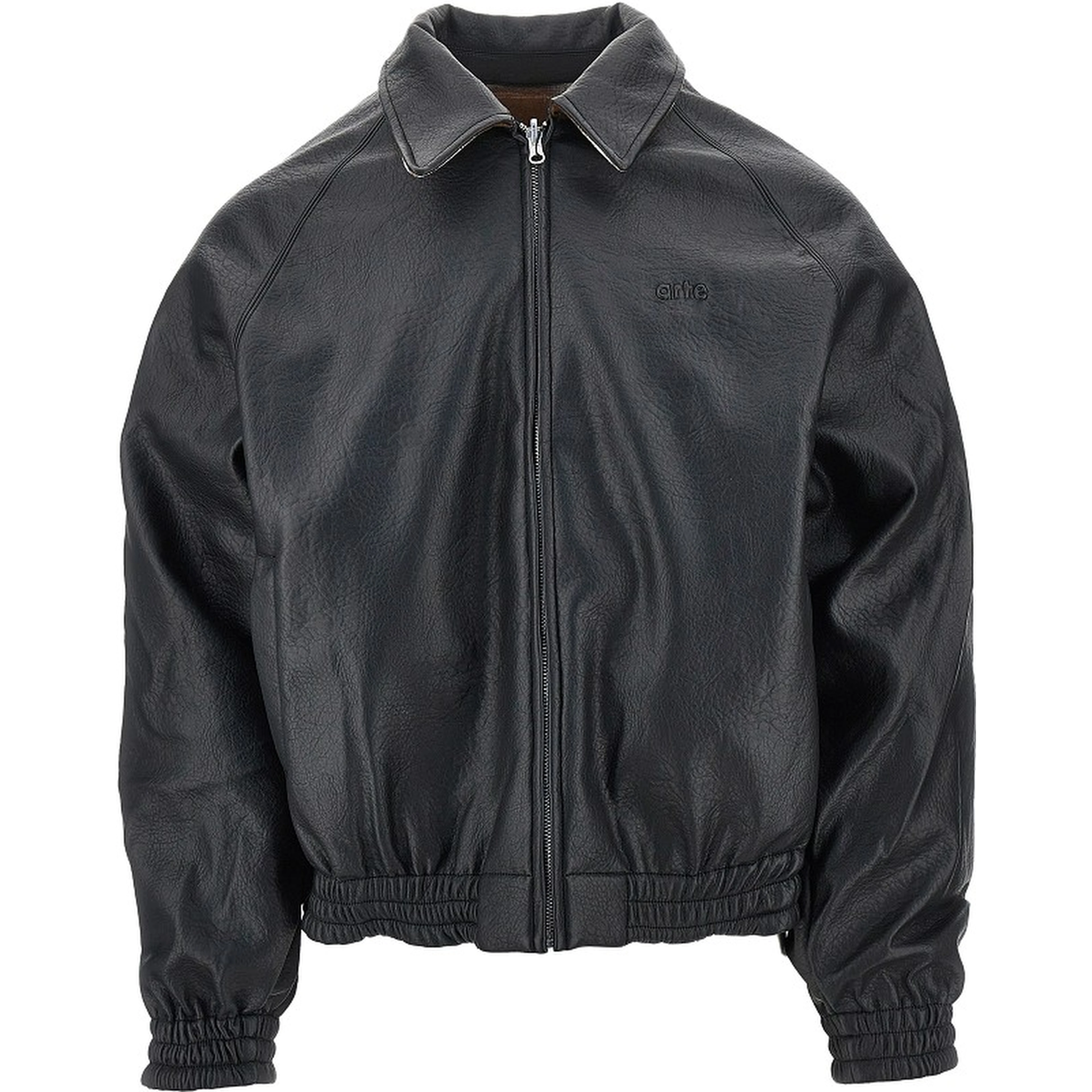 Faux leather and flannel reversible jacket