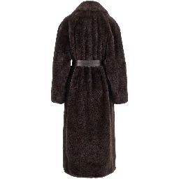 Faux fur long coat with belt
