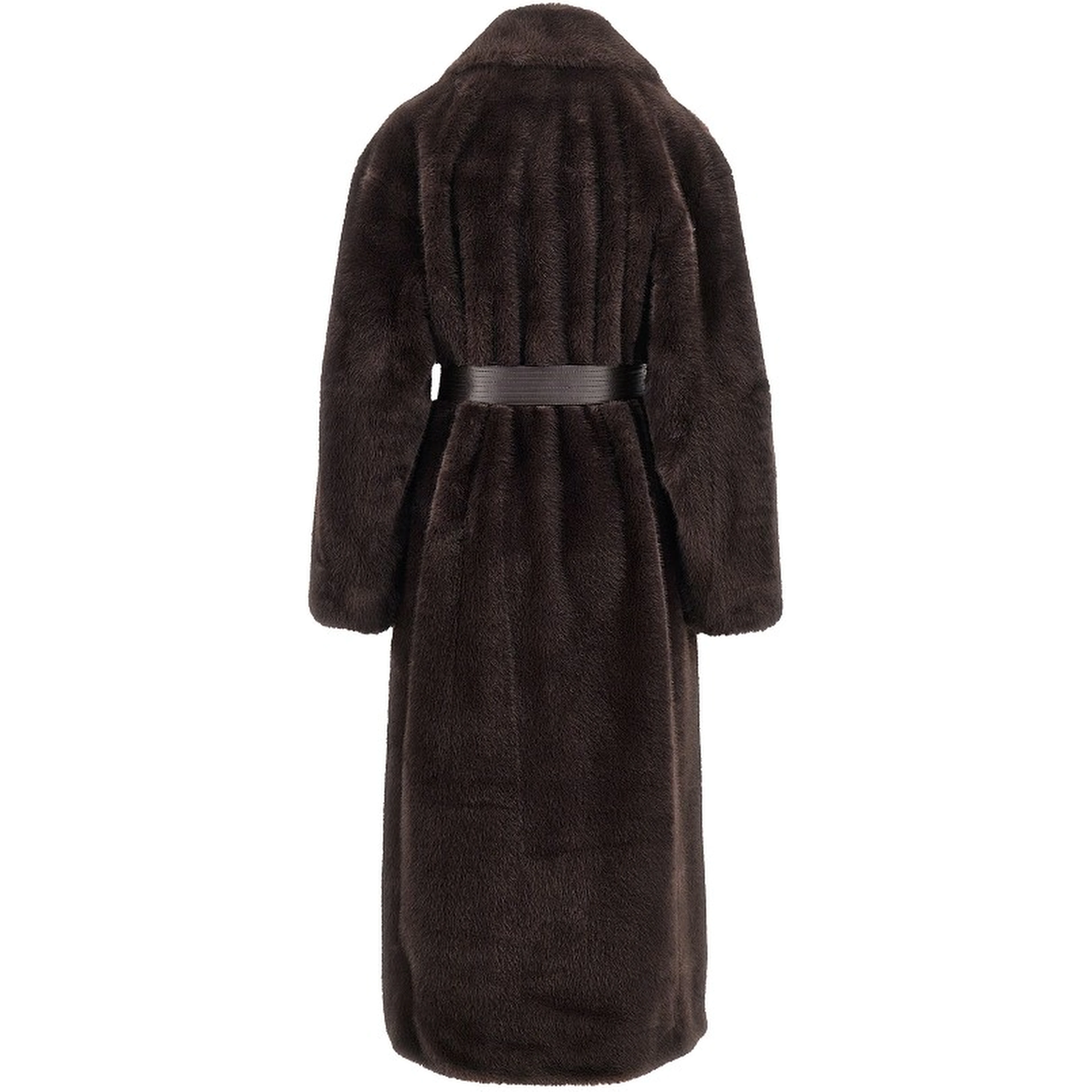 Faux fur long coat with belt