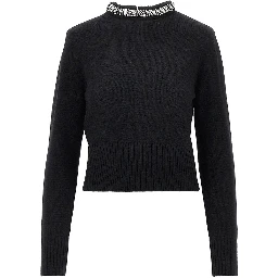 Knitted crewneck sweater with crystals