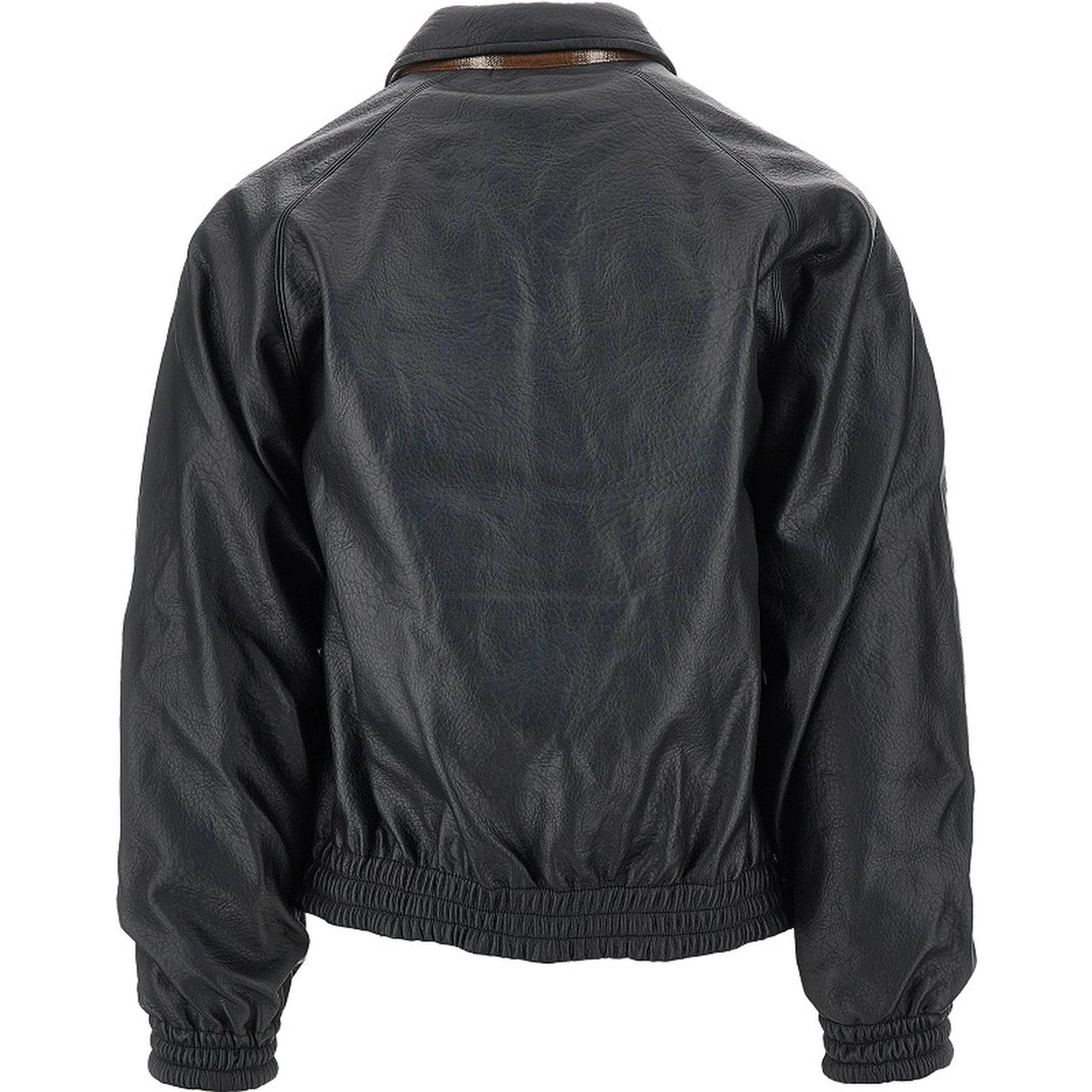 Faux leather and flannel reversible jacket