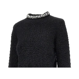 Knitted crewneck sweater with crystals