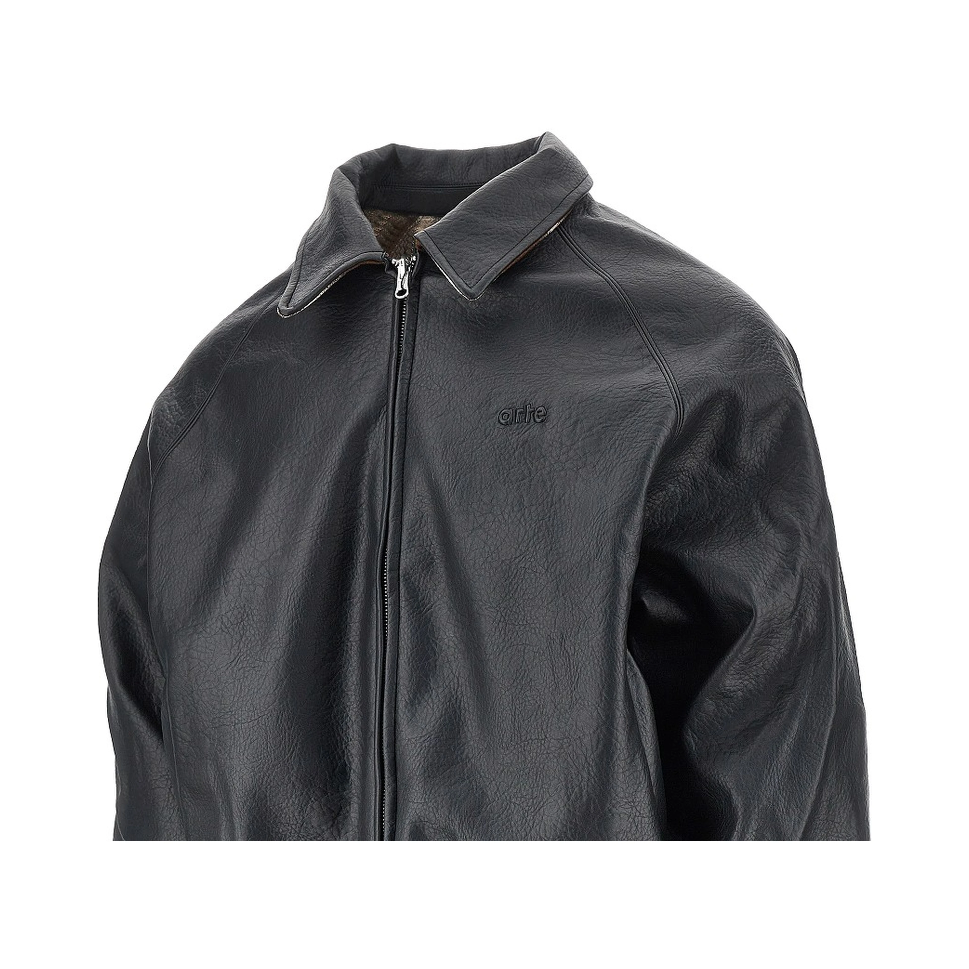 Faux leather and flannel reversible jacket