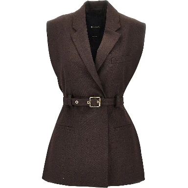 Gabardine vest with belt