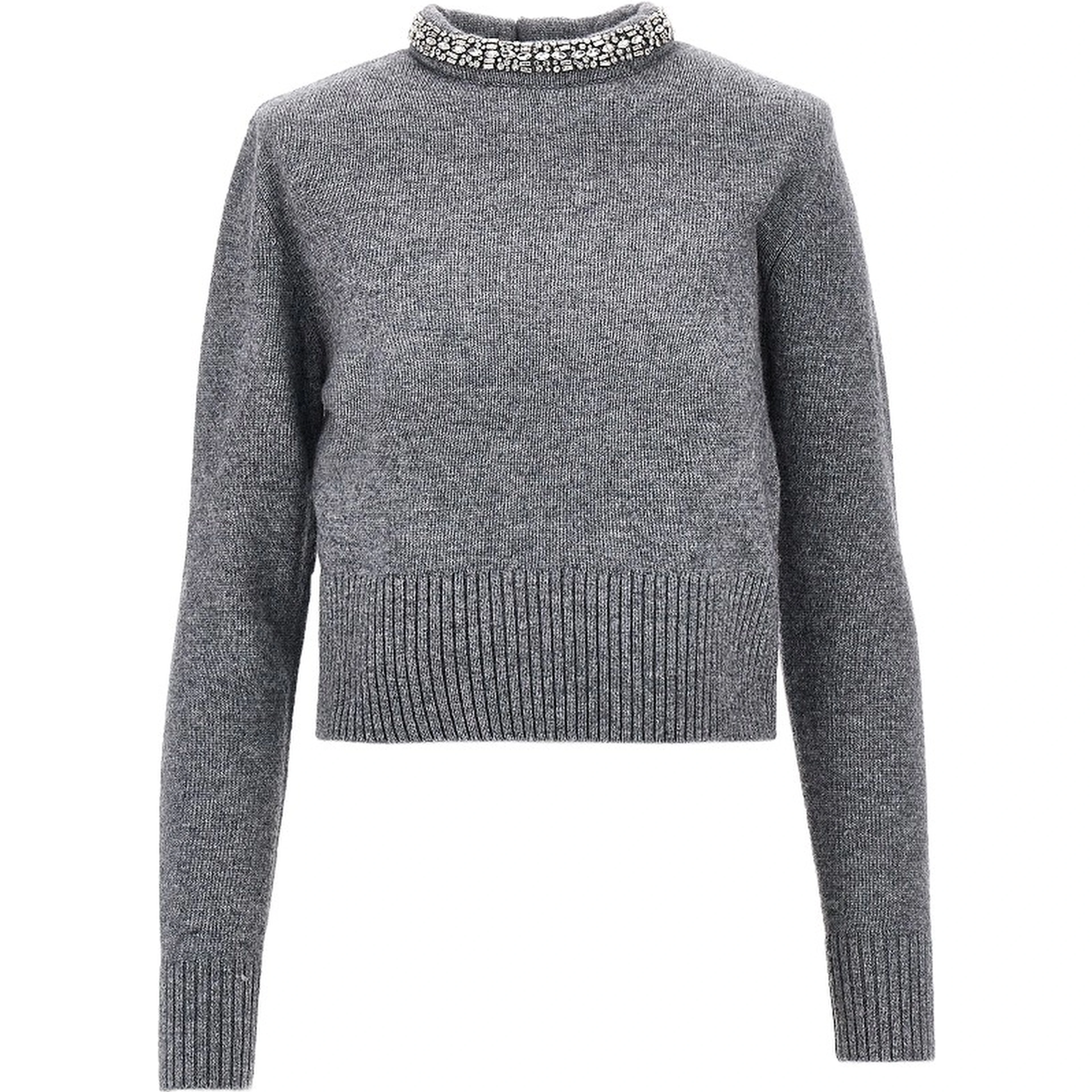 Knitted crewneck sweater with crystals