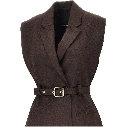 Gabardine vest with belt