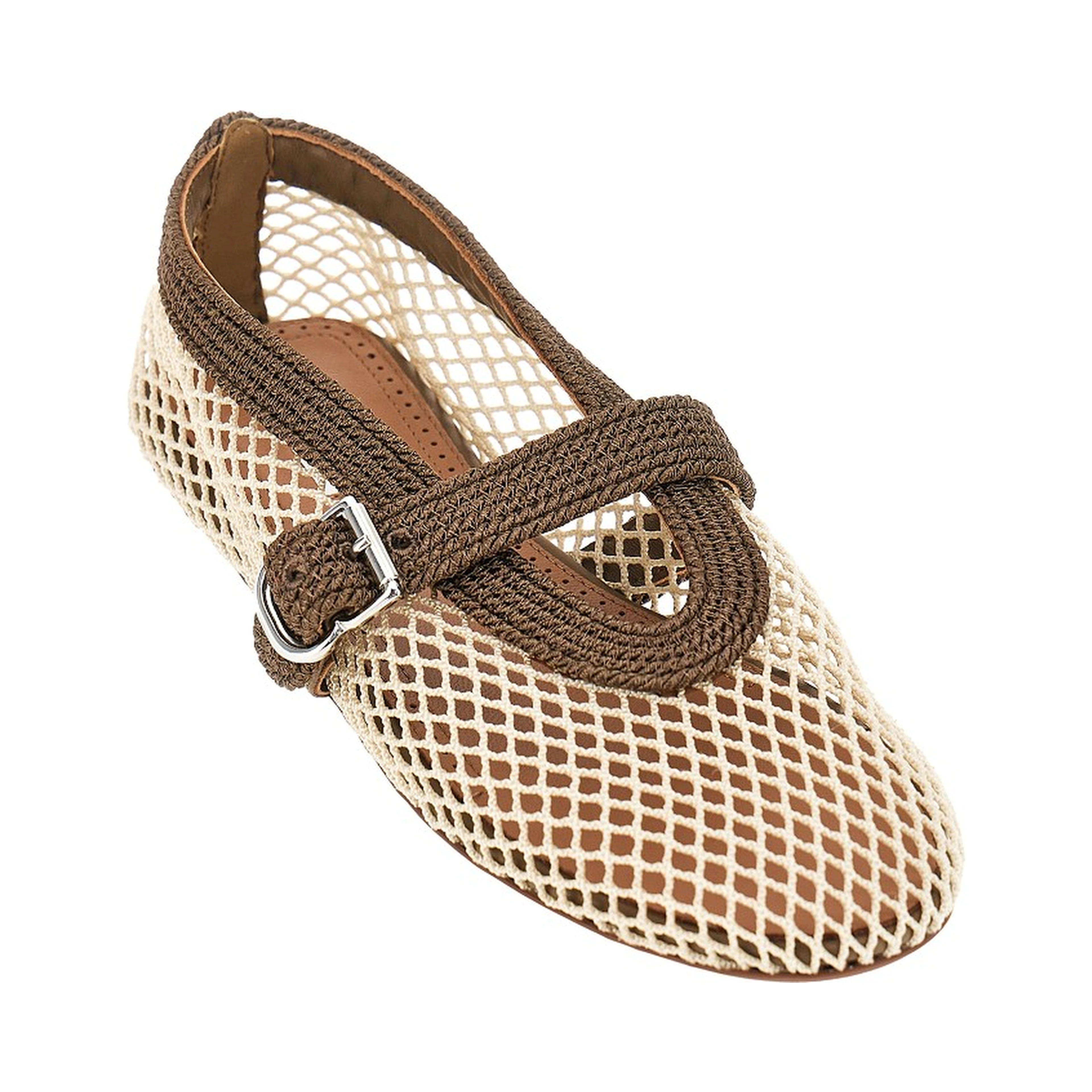 Satin cord and net ballet flats