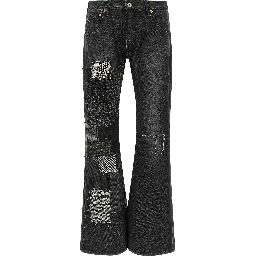 Black Cotton Flared Jeans