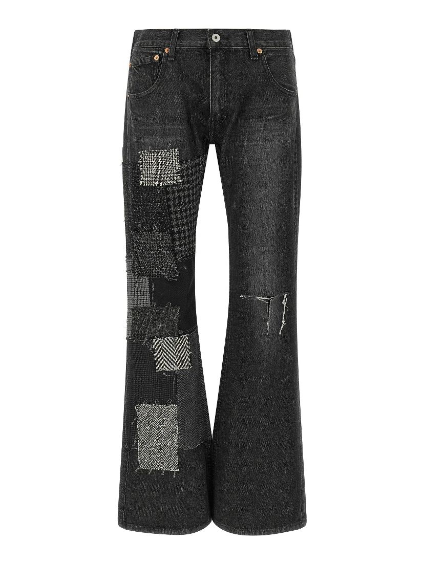 Black Cotton Flared Jeans