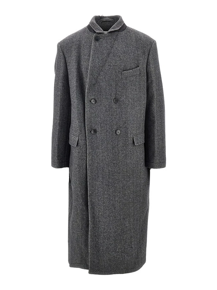 'Conference' herringbone wool long coat
