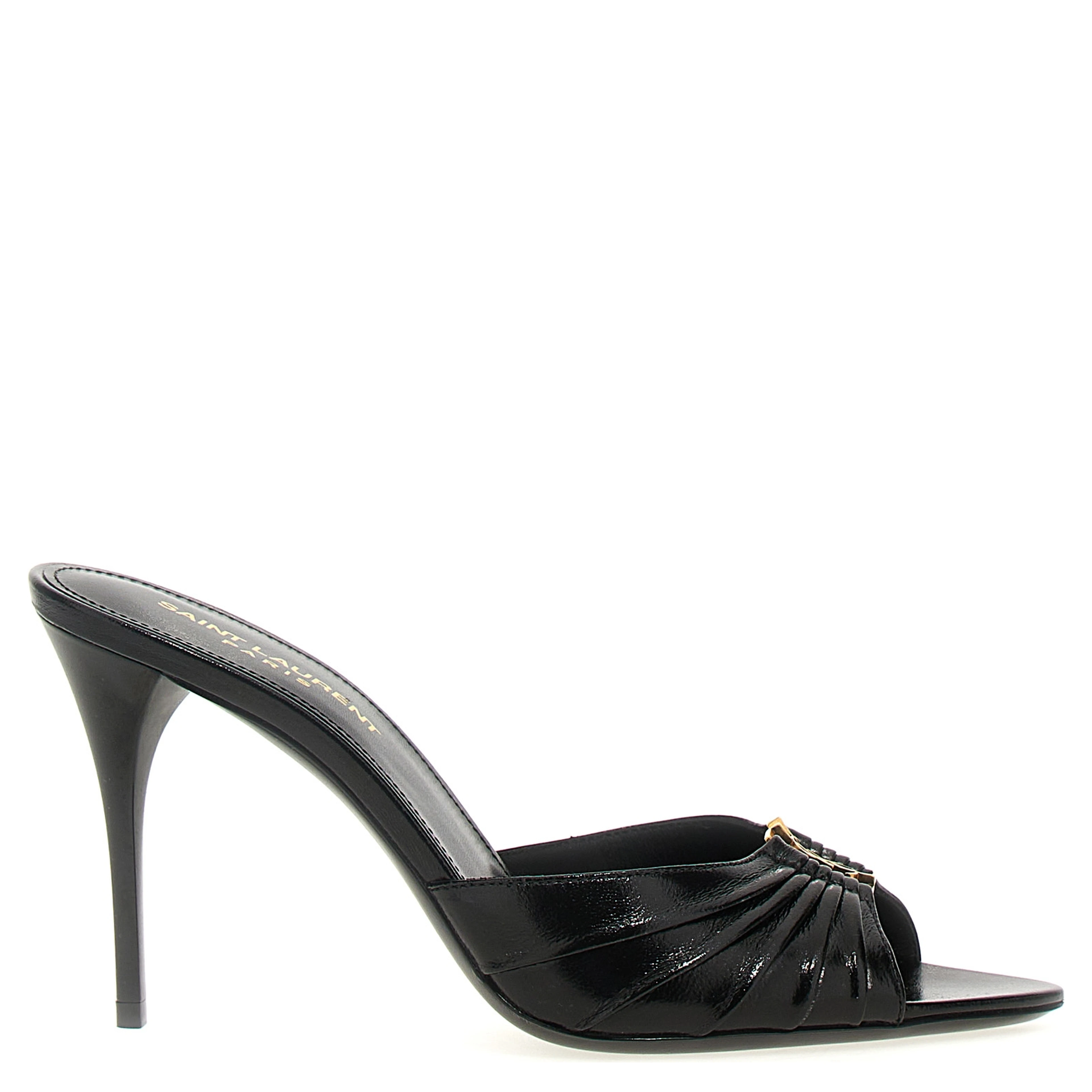 Black Lamb Leather Stiletto Heel Sandals