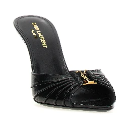 Black Lamb Leather Stiletto Heel Sandals