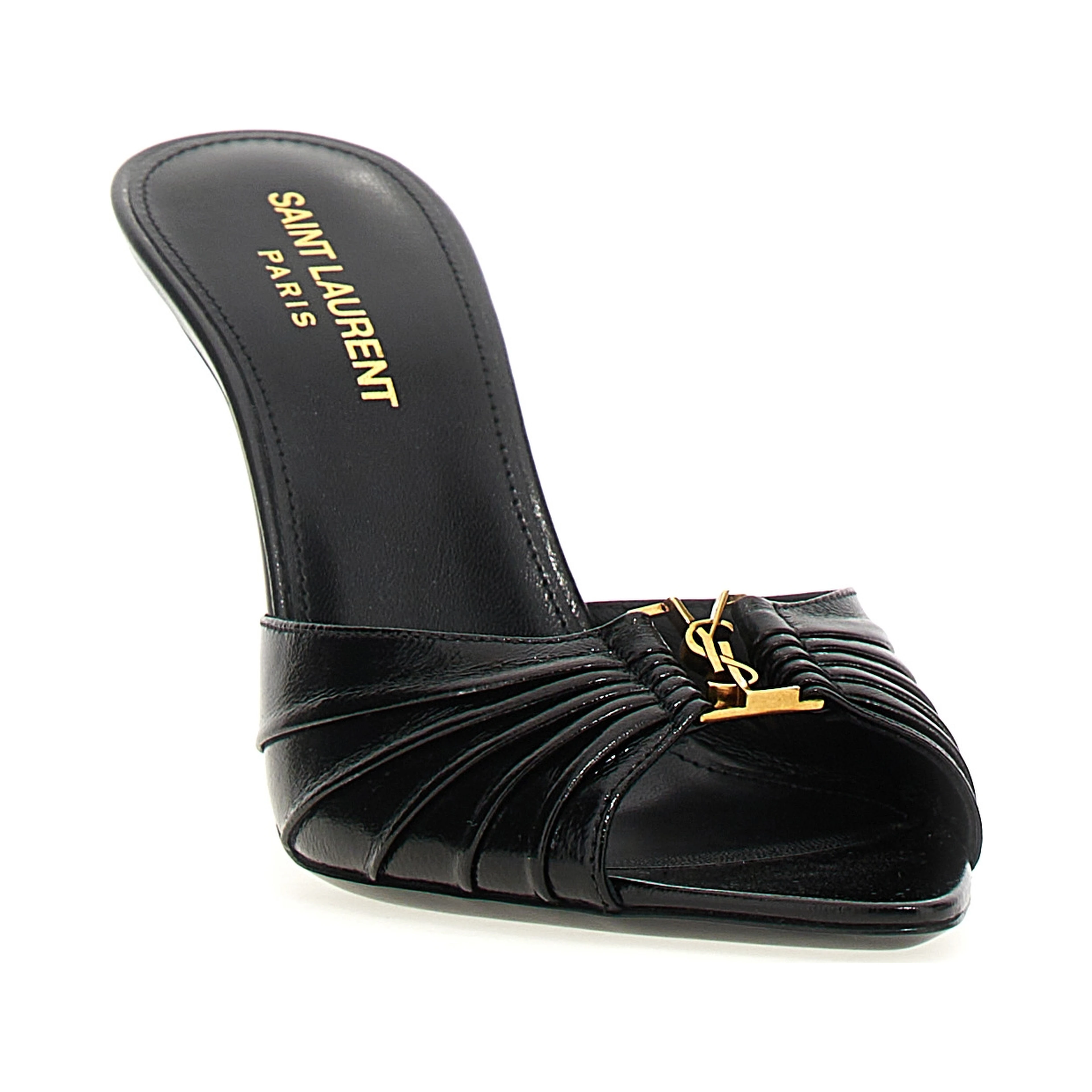 Black Lamb Leather Stiletto Heel Sandals