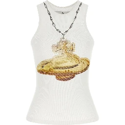 White Viscose Sleeveles T-Shirt