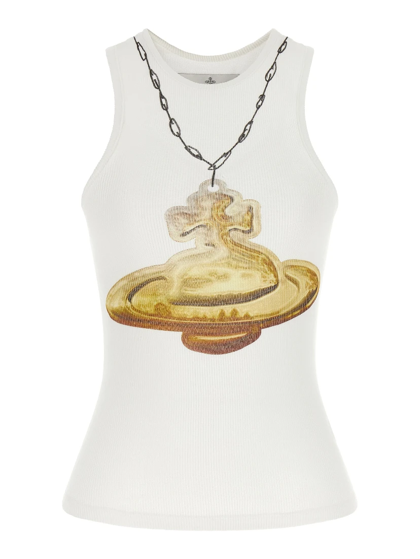 White Viscose Sleeveles T-Shirt