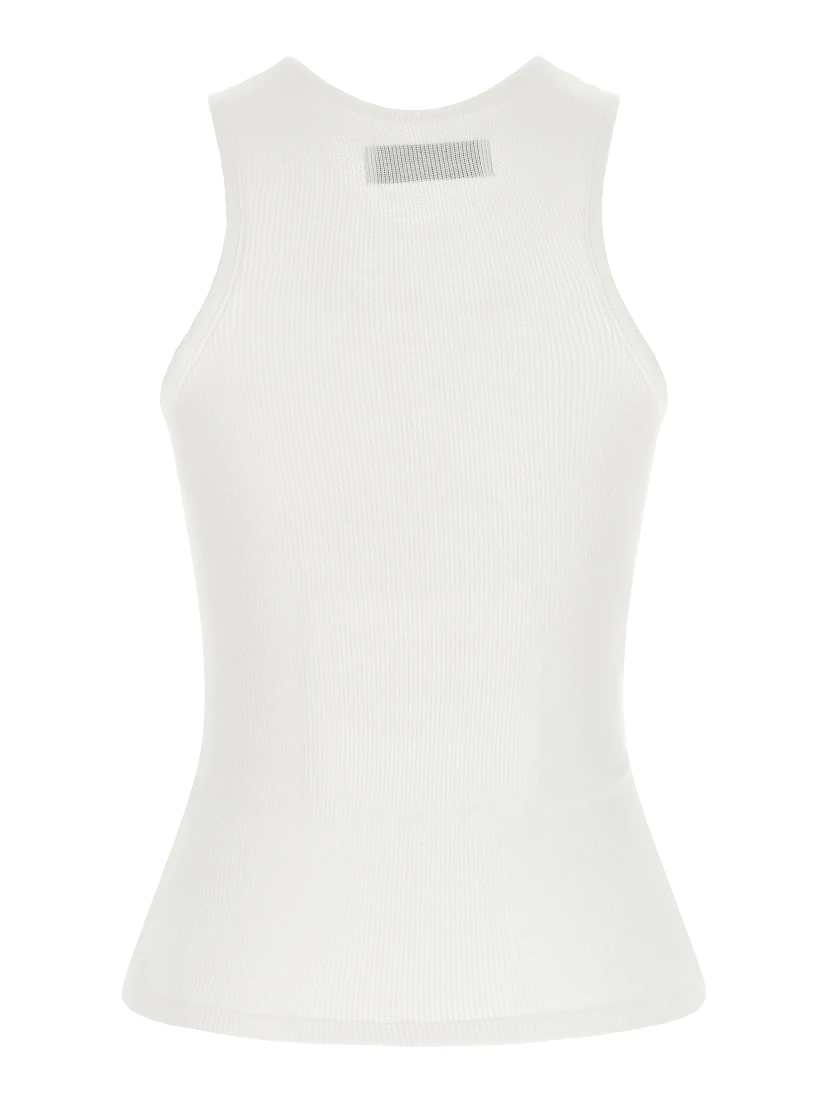 White Viscose Sleeveles T-Shirt