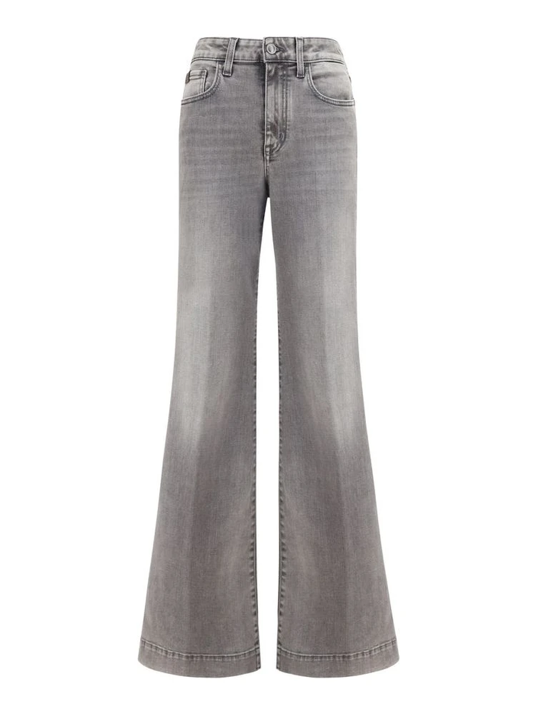 Gray Cotton Flared Jeans