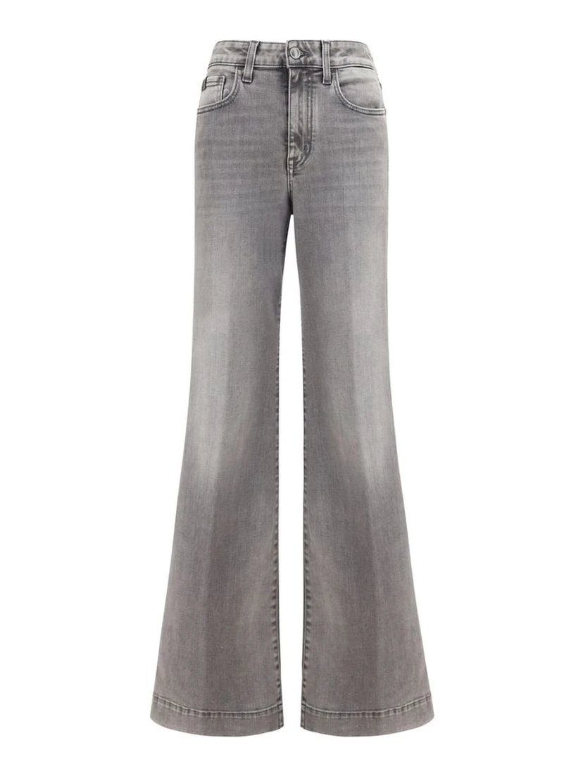 Gray Cotton Flared Jeans