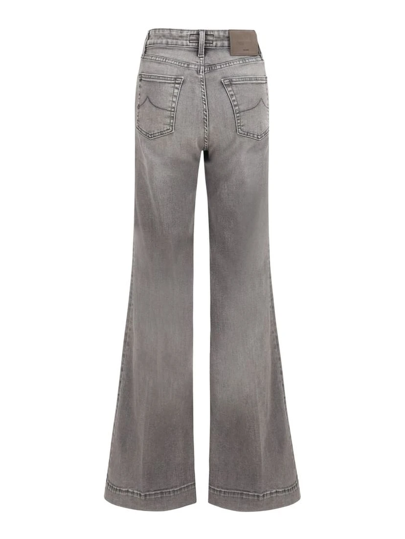 Gray Cotton Flared Jeans