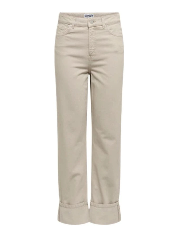 Beige Cotton Mom Jeans