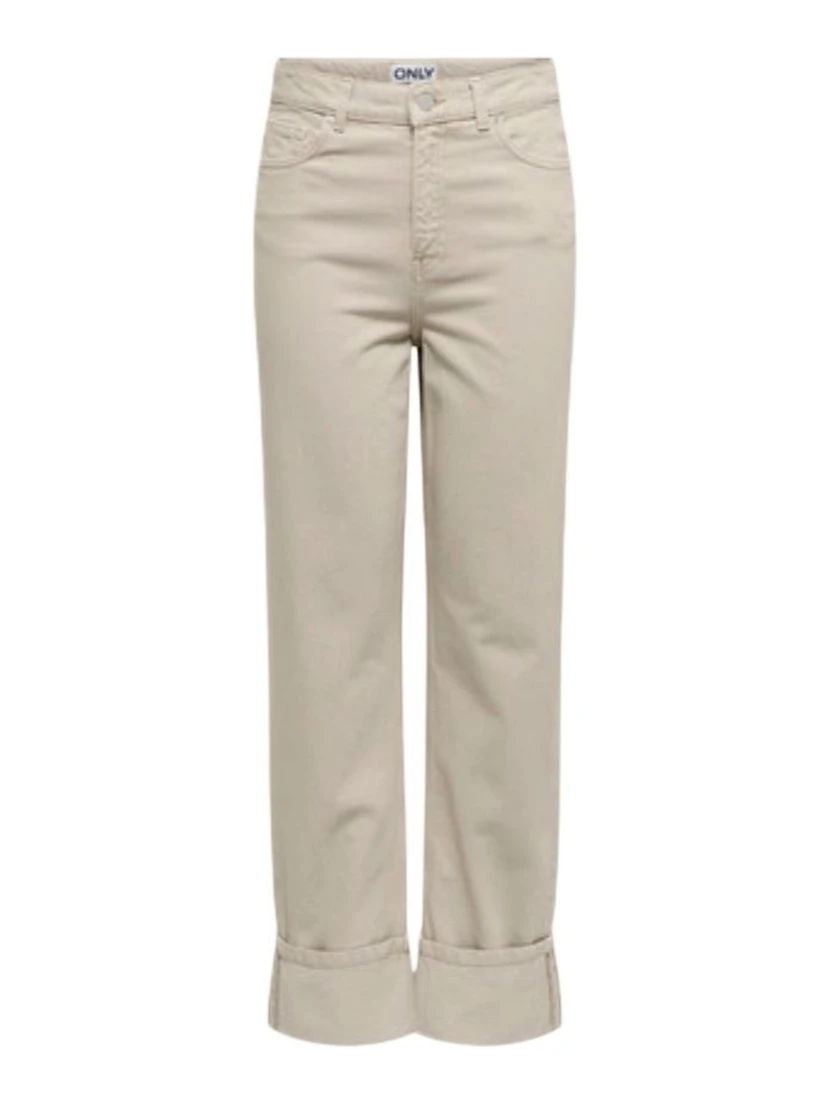 Beige Cotton Mom Jeans