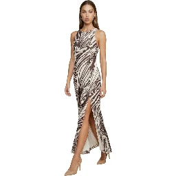 Brown Polyester Long Dress